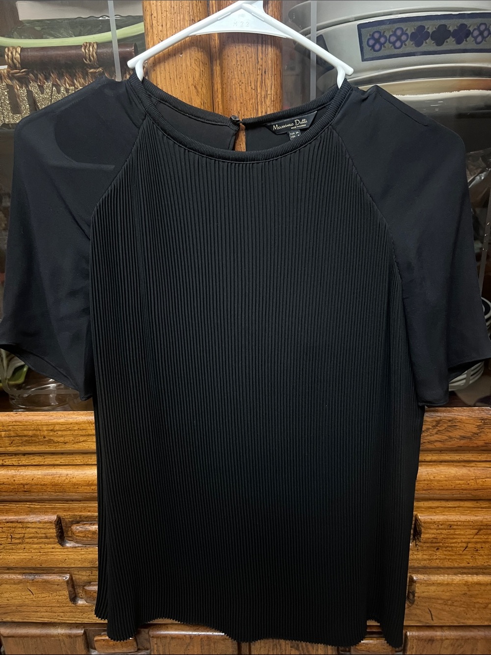 Massimo Dutti Black Pleated Short-Sleeve Top